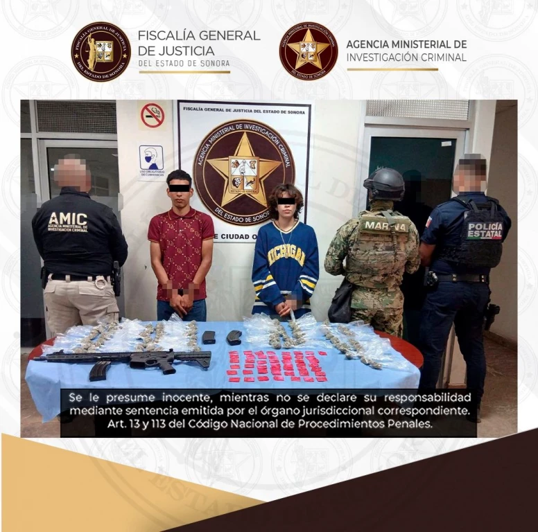 Operativo conjunto asegura droga, arma y detiene a dos personas en Cajeme