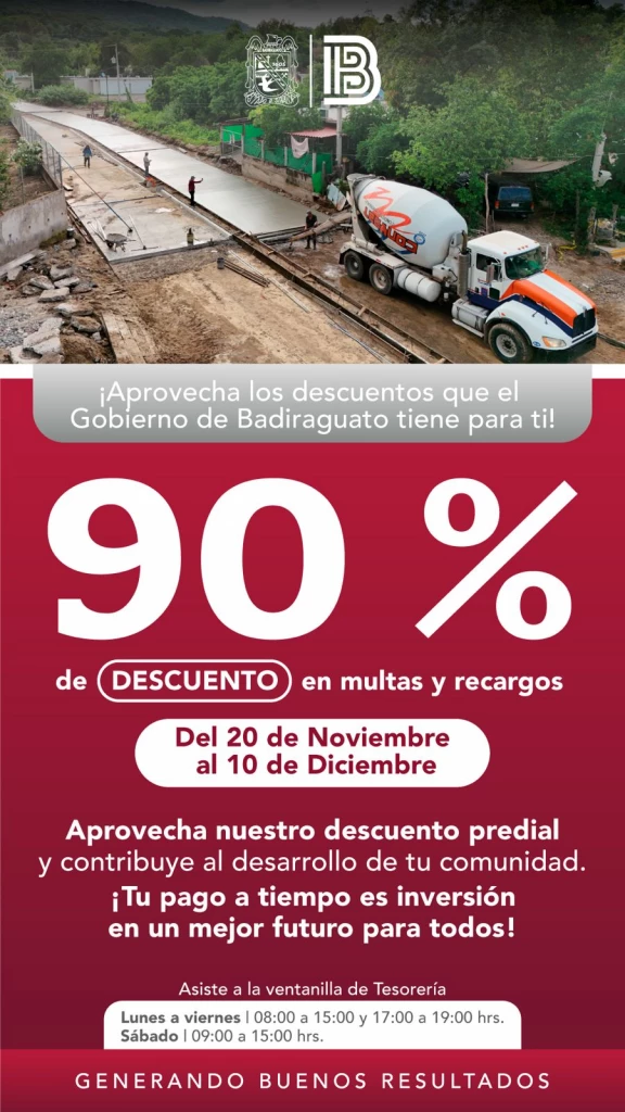 Gobierno de Badiraguato anuncia descuentos del 90% en multas y recargos del impuesto predial