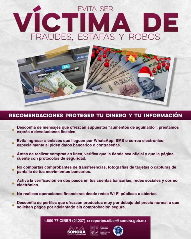 SSP Sonora alerta por fraudes digitales ante temporada de aguinaldos