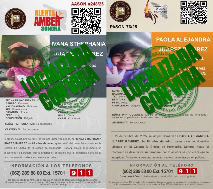 Localizan sanas y salvas a madre e hija reportadas como ausentes en Hermosillo