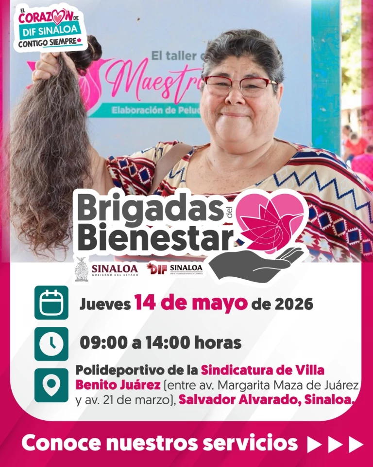 DIF Sinaloa invita a su Brigada del Bienestar este jueves 14 de mayo en la Sindicatura de Villa Benito Juárez, Salvador Alvarado 