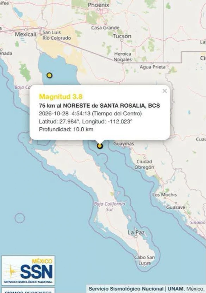 Registran sismo de magnitud 3.8 en el Golfo de California; sin reporte de daños en Sonora