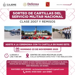 Sorteo de cartillas del Servicio Militar Nacional se realizará en Cajeme el 23 de noviembre