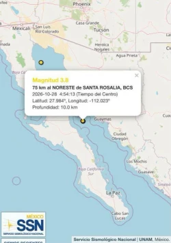Registran sismo de magnitud 3.8 en el Golfo de California; sin reporte de daños en Sonora